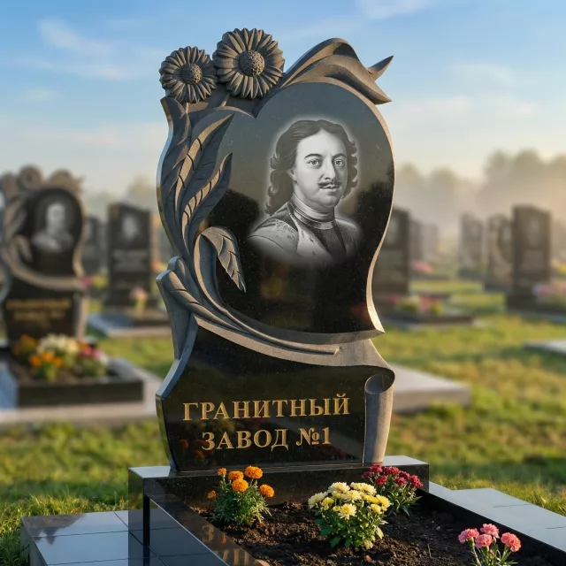 3071 Мемориальное надгробие сердце с цветами