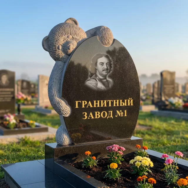 3115 Надгробие резное медвежонок с овалом