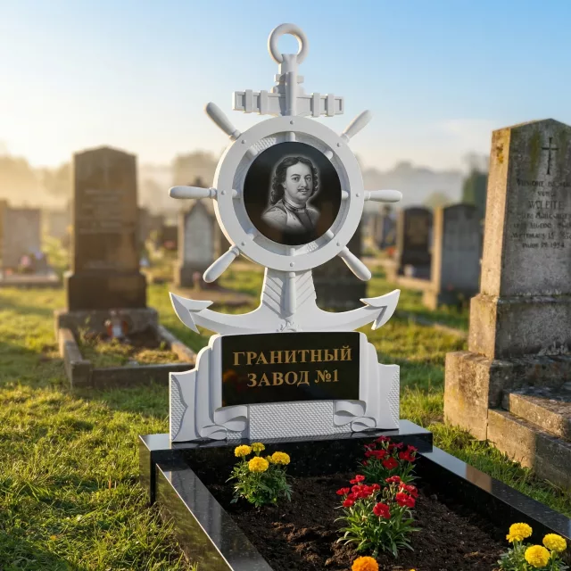 3068 Мемориальное надгробие якорь с штурвалом