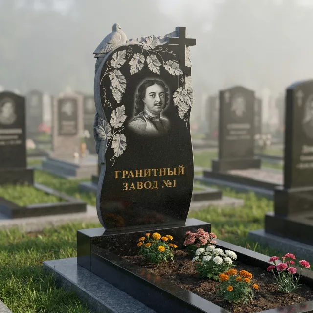 3005 Ритуальный памятник с цветами и птицей