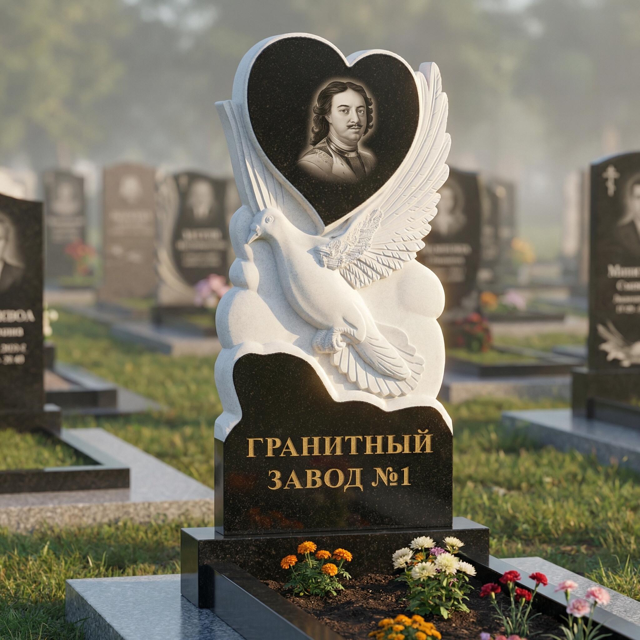 3009 Ритуальный памятник с сердцем и голубем