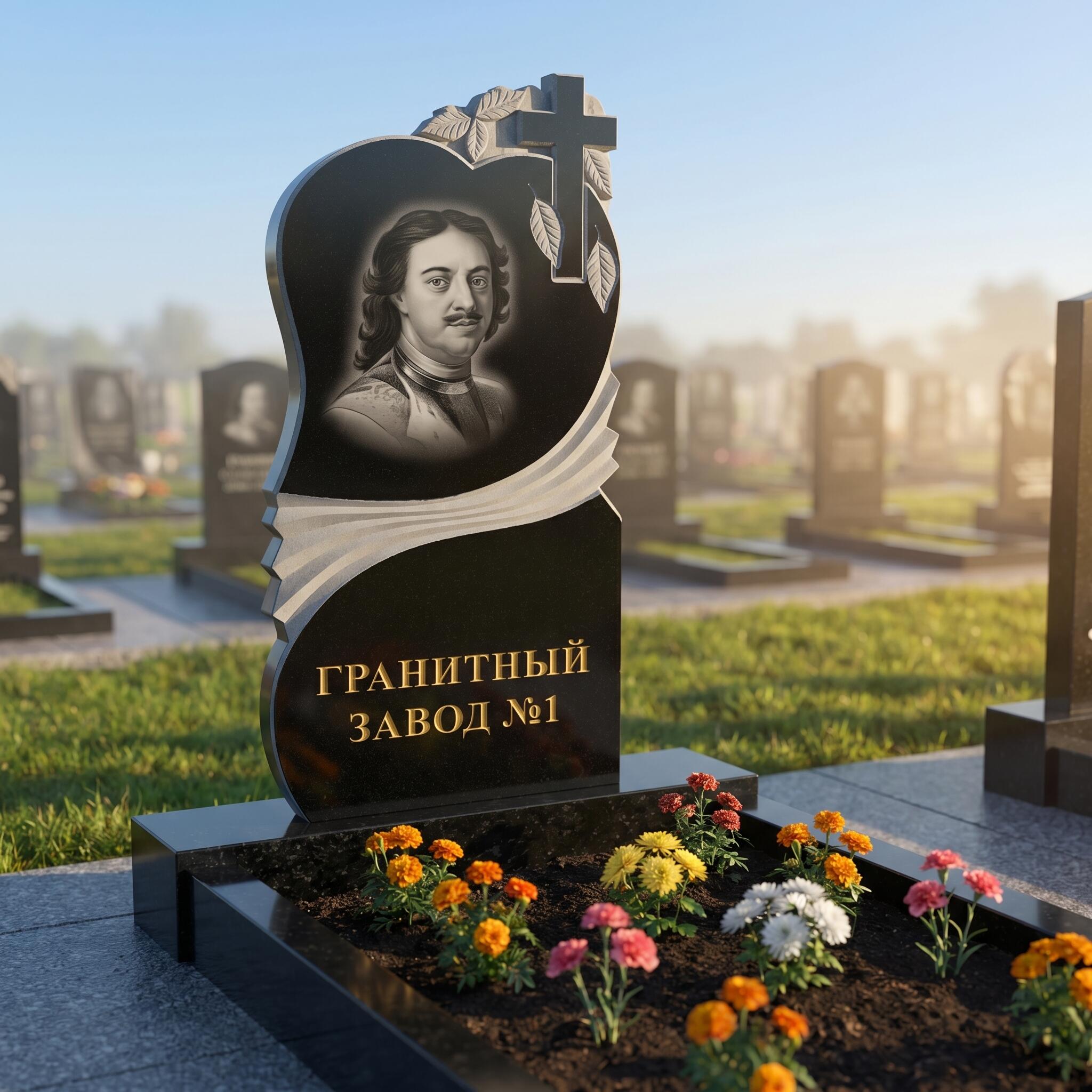 3074 Мемориальное надгробие с гармошкой и крестом