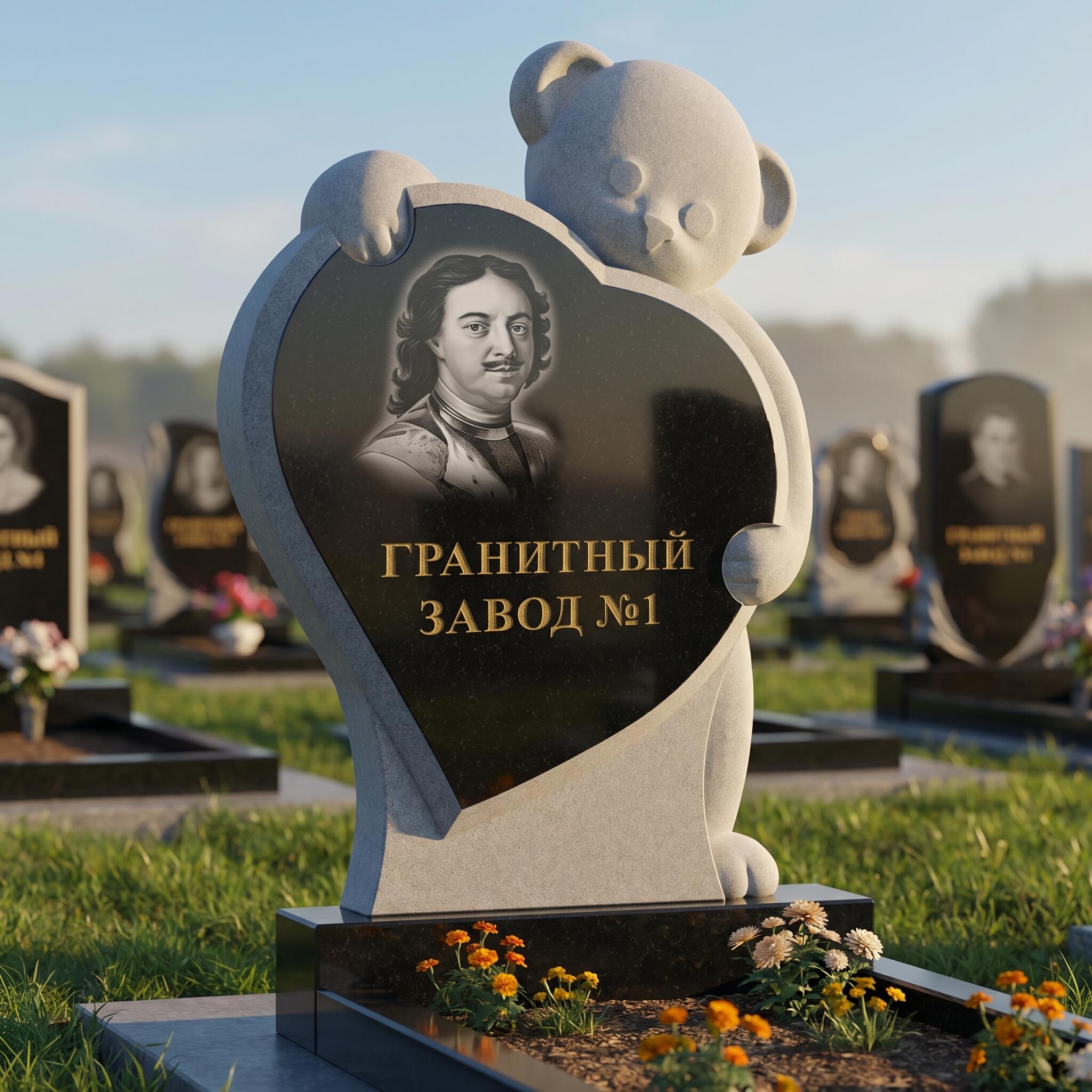 3114 Памятник резной медвежонок с сердцем