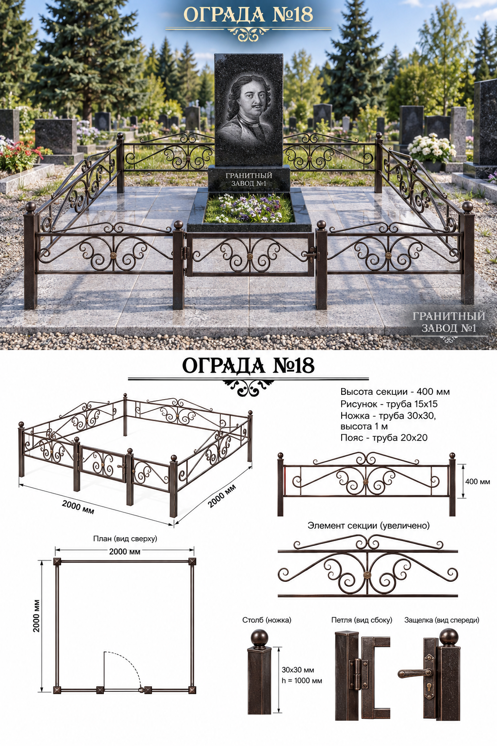 Ограда металлическая №18, 2&times;2 м