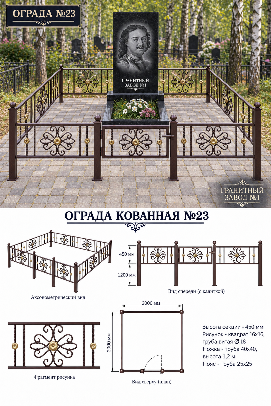 Ограда металлическая №23, 2&times;2 м
