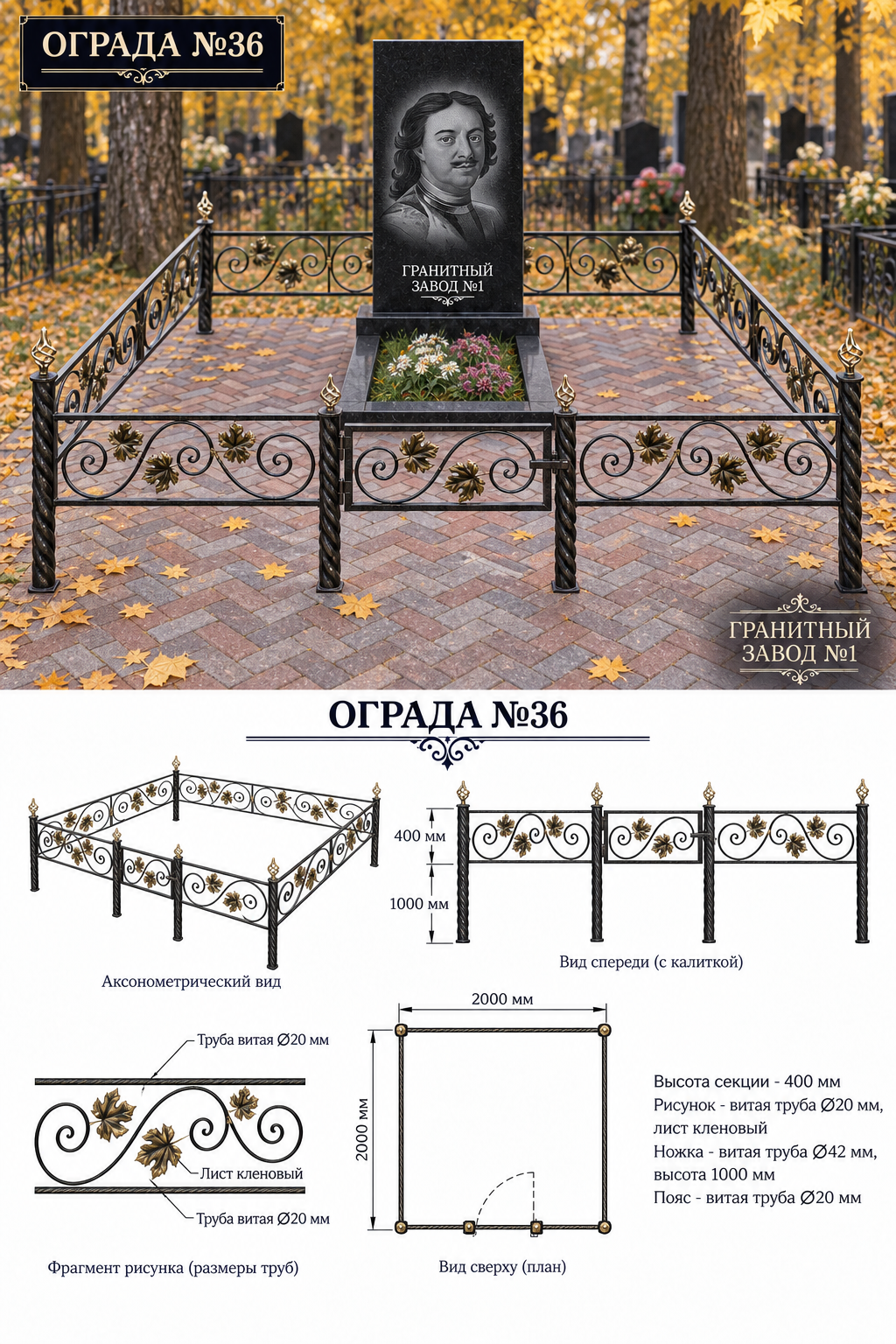Ограда металлическая №36, 2&times;2 м