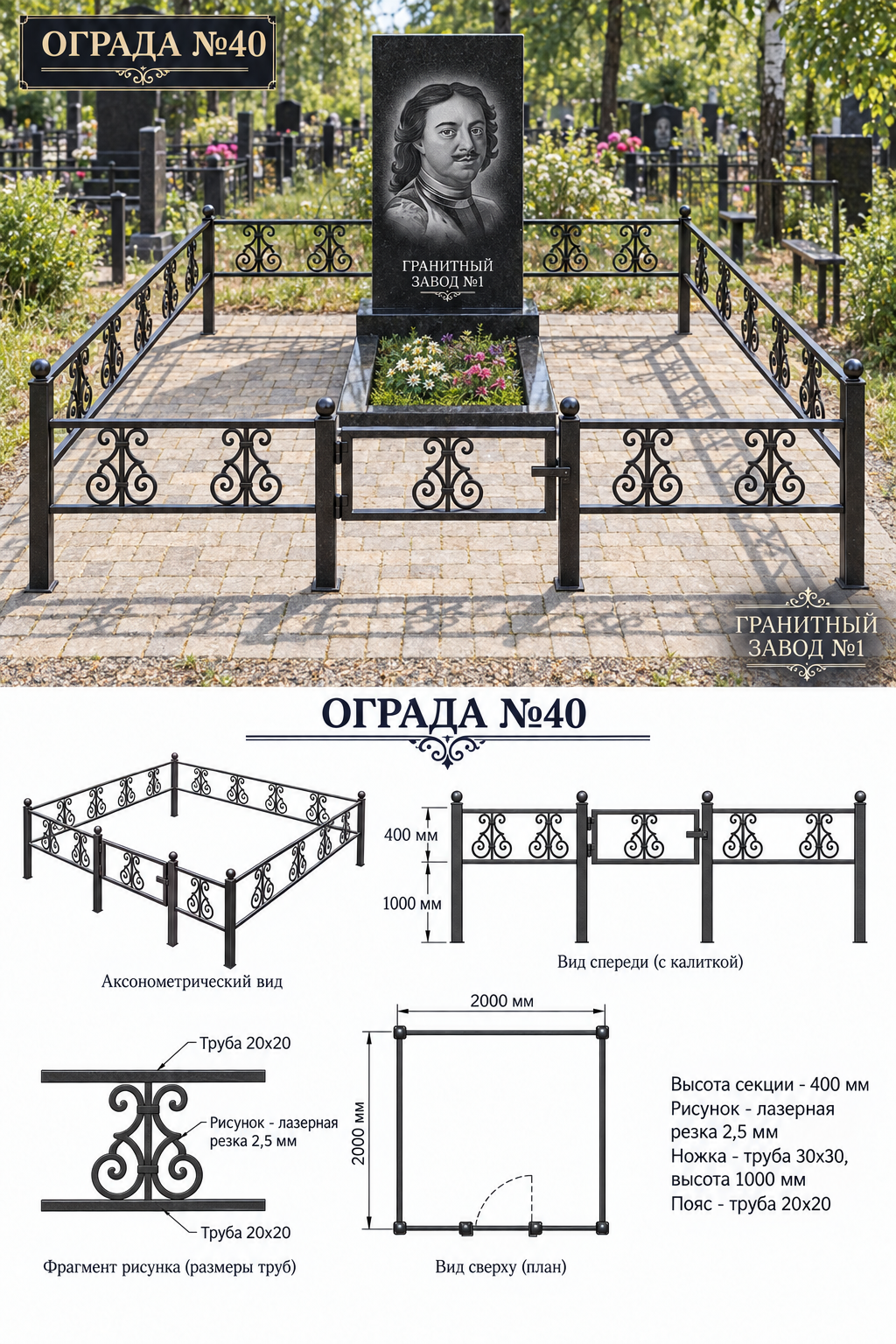 Ограда металлическая №40, 2&times;2 м