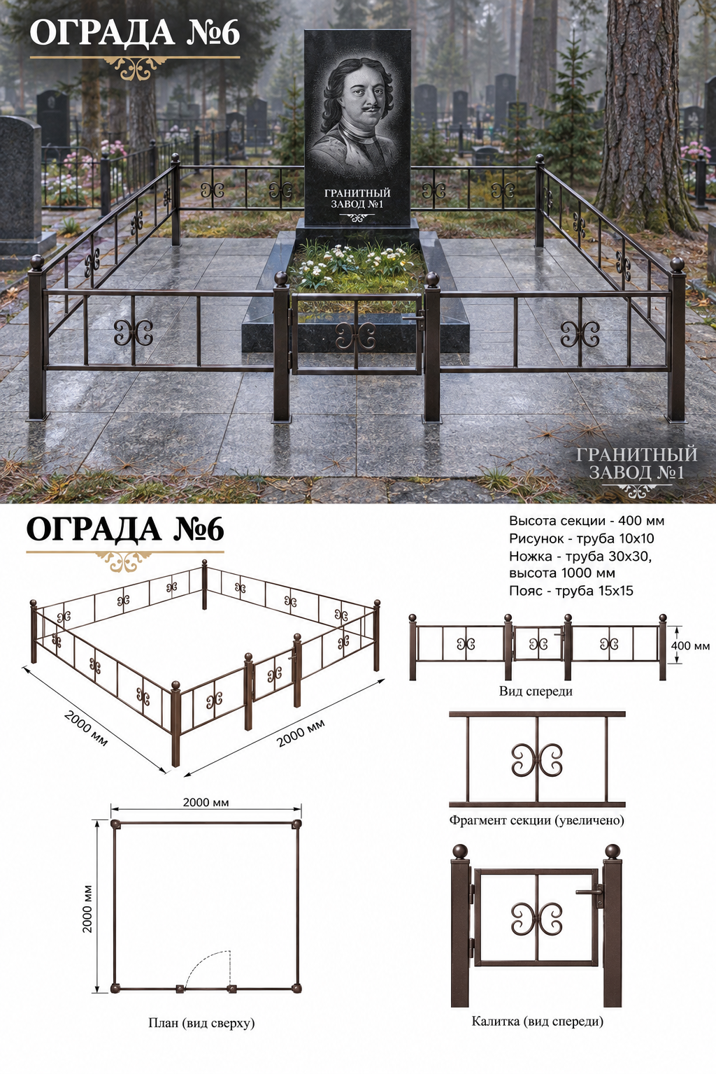 Ограда металлическая №6, 2&times;2 м
